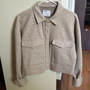 aritzia style beige cropped shacket